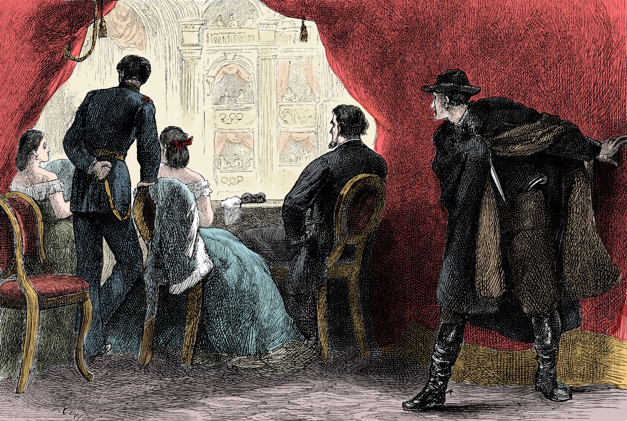 O Assassinato de Abraham Lincoln por John Wilkes Booth no Teatro Ford Washington DC 14 de abril de 1865 - Assassinato do Presidente Abraham Lincoln (1809-1865) 14 de abril de Unknown artist