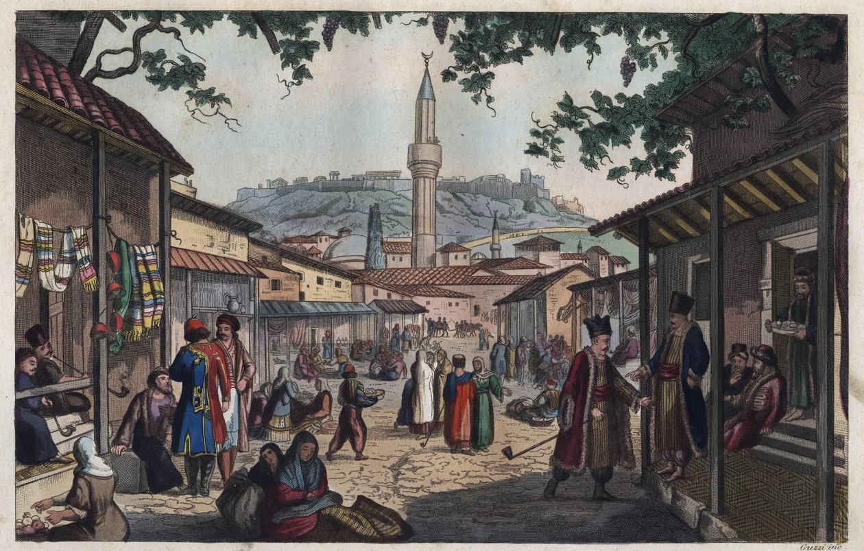 O mercado de bazar de Atenas no início do século XIX - Le marche bazar d