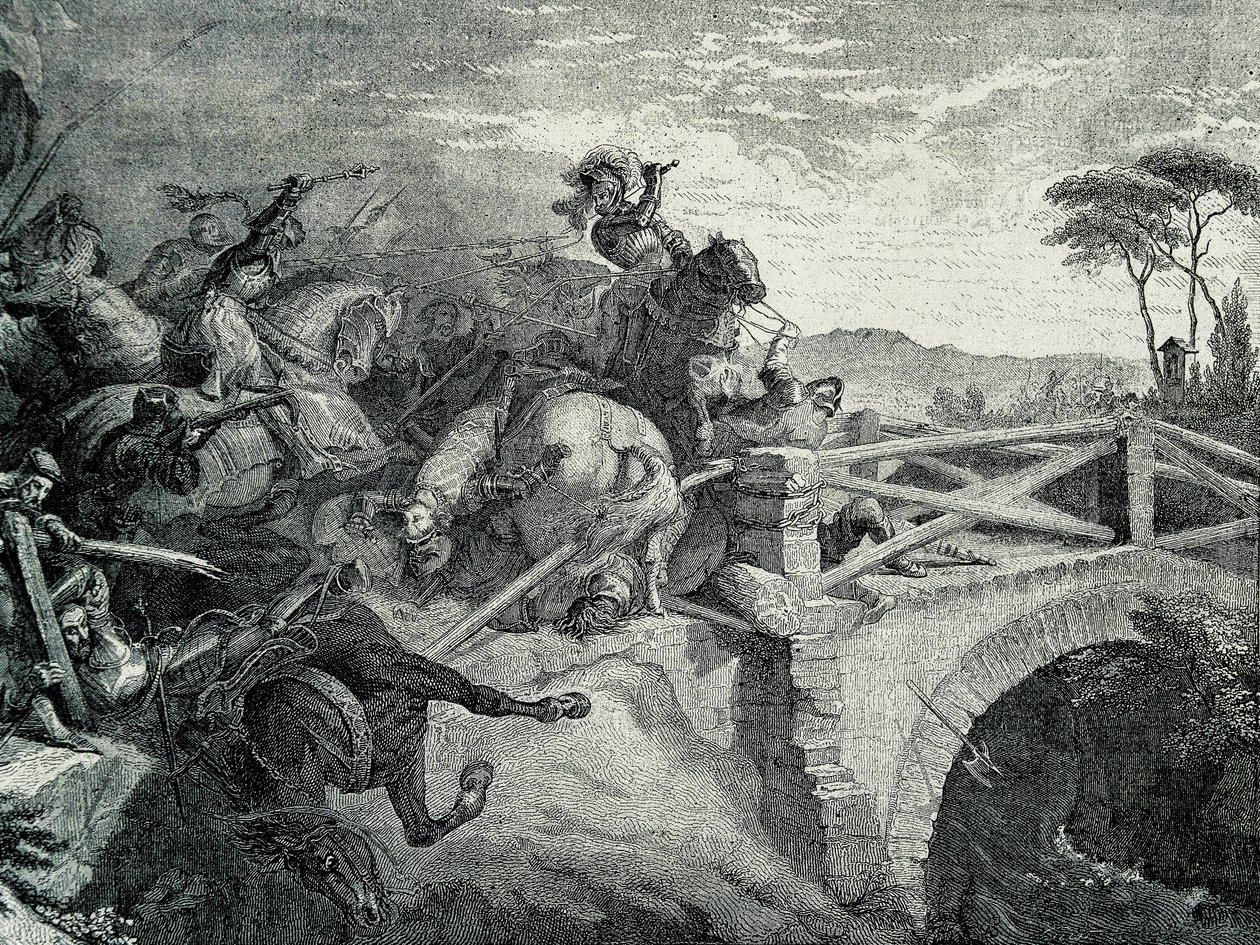 A Batalha de Garigliano (Garellano) entre franceses e espanhóis durante a Terceira Guerra Italiana, 29 de Dezembro de 1503..: Gonzalo Fernandez De Cordoba chamado "El Gran Capitan de Unknown artist