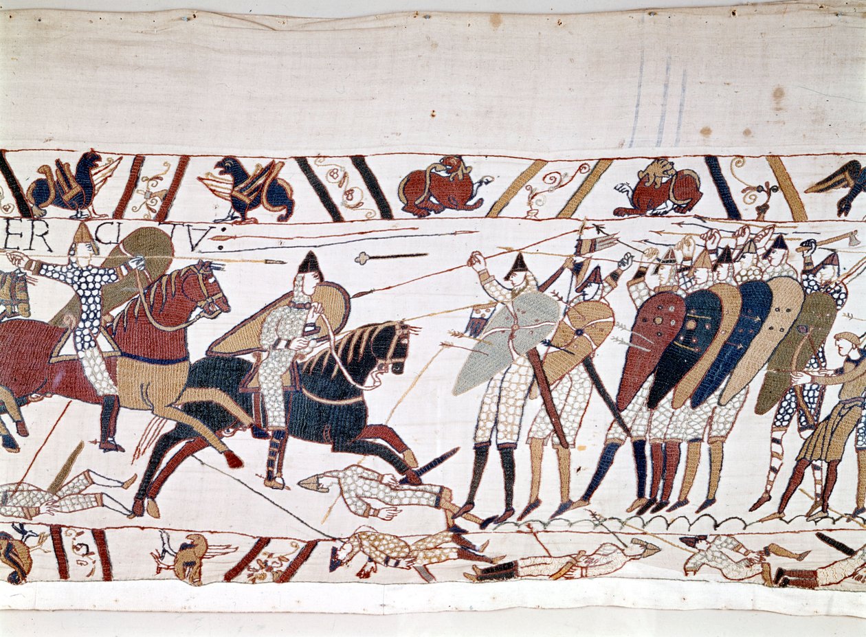 A Batalha de Hastings, ganha por Guilherme I o Conquistador (1027 - 1087) em 14/10/1066 e durante a qual morreu o Rei Harold II da Inglaterra (1022 - 1066). A tapeçaria Bayeux, conhecida como Bordado da Rainha Mathilde de Unknown artist