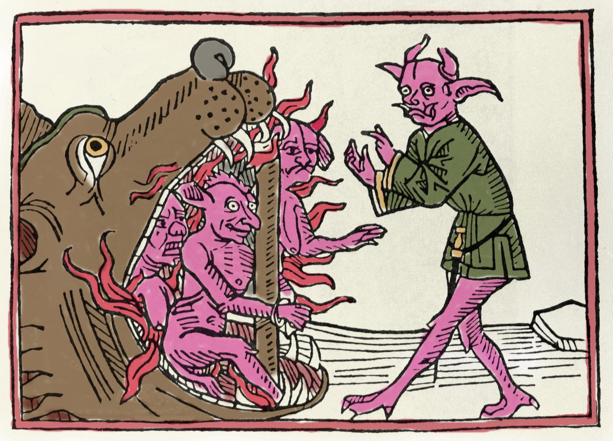Os Procesos Belial: "O Demônio Belial Retornando à Entrada do Submundo" Gravação de "The Belial Proces" de Jacobus de Teramo (ou Palladino), Ausburgo de Unknown artist