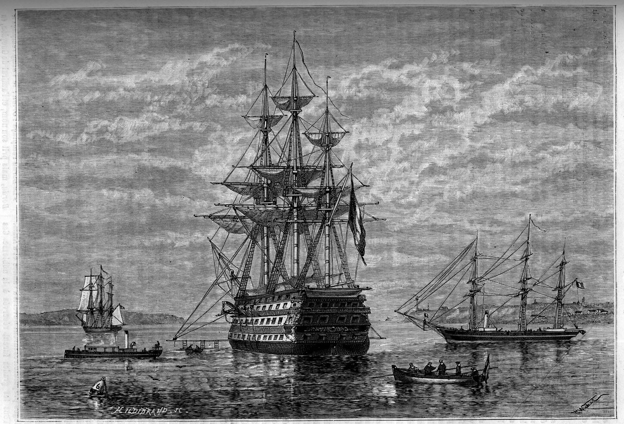 O "Borda" e seus anexos o "Janus" e o "Bougainville". Gravura no "Le journal de la jeunesse". de Unknown artist