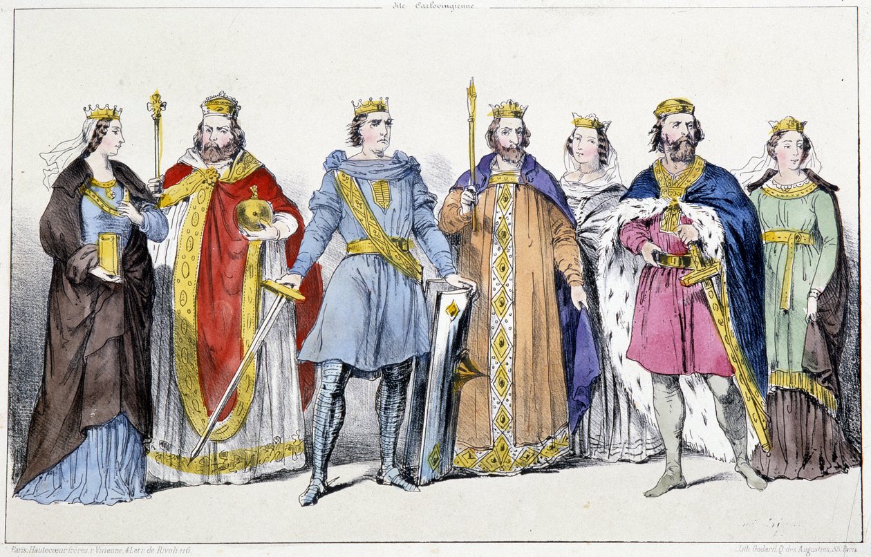 Os Carolíngios: Richarde (845- depois de 887) e Charles III Le Gros (839-888), Arnulf of Carinthia (ca. 850-899), Louis IV of Outremer (920-954) e Gerberge of Germania (913-984), Lothaire IV (941-986) e Emma of Italy (948-1006) - Placa de Reis e Fr de Unknown artist