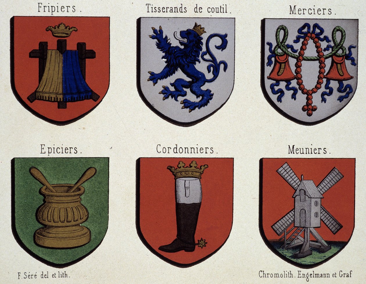 Os Brasões de Gand (Espécime dos Brasões de Armas da Idade Média): Friebriers, Cusserands, Merciers, Merciers, Shoemakers, Meuniers de Unknown artist