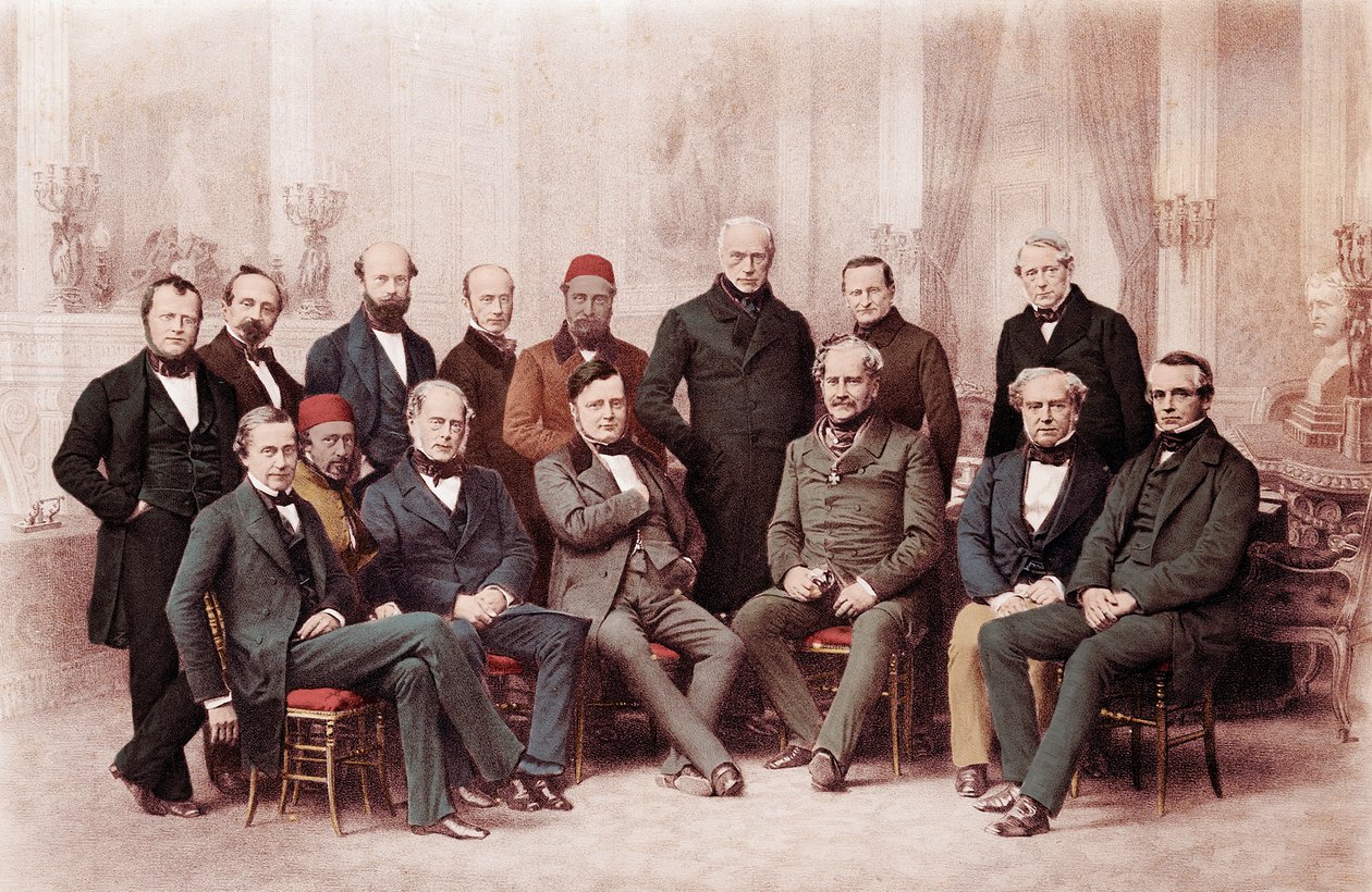 O Congresso de Paris foi uma conferência de paz realizada em Paris, França, em 1856, entre representantes das grandes potências da Europa para fazer a paz após os quase três anos de Guerra da Crimeia - Guerra da Crimeia (1853-1856): legats representando as de Unknown artist
