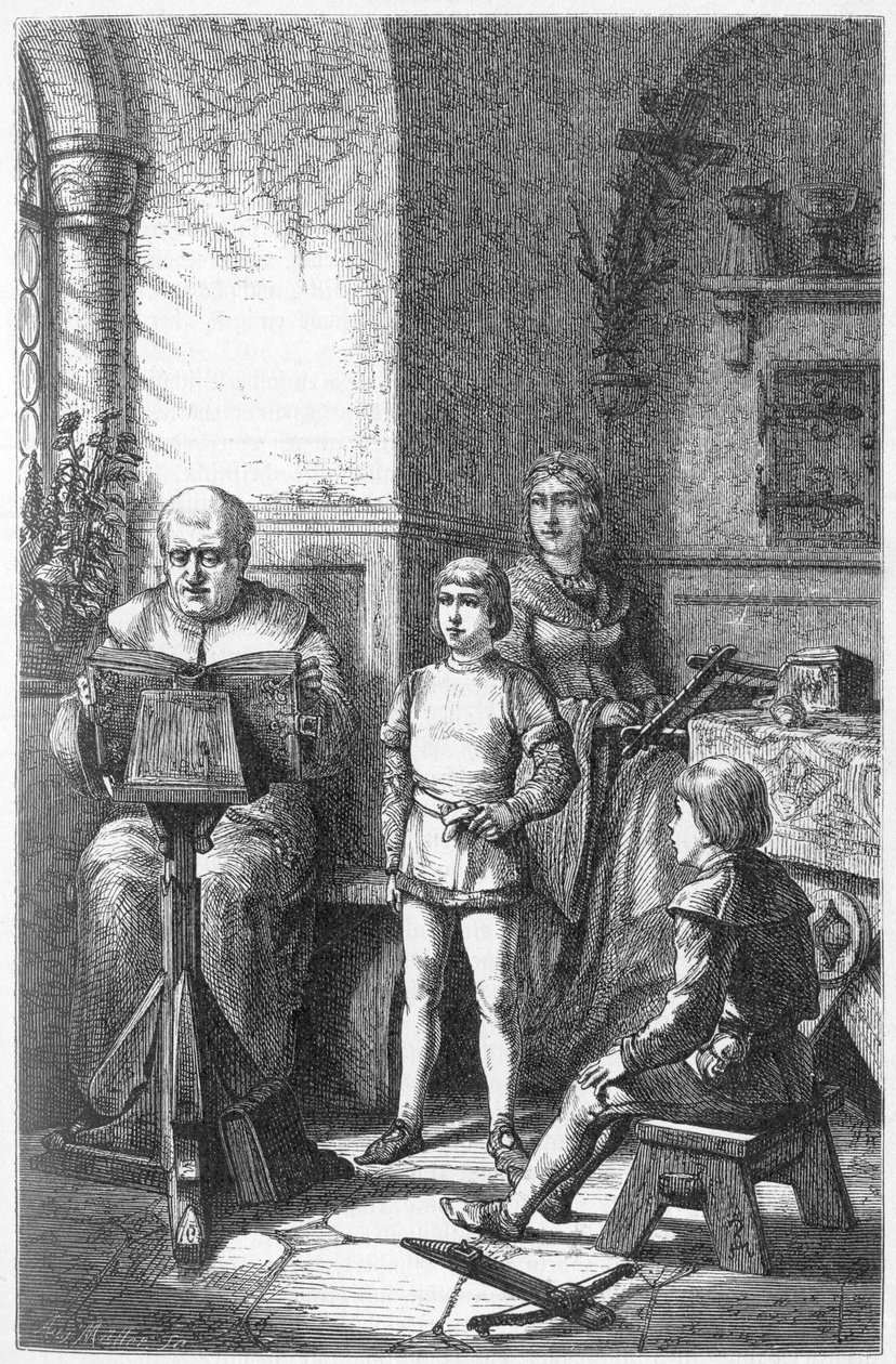 A Constance Eveque lê a história alemã em Conrad, conhecida como Conradin de Hohenstaufen (1252-1268) e Frederic I de Baden-Baden ((Friedrich I von Baden-Baden de Unknown artist