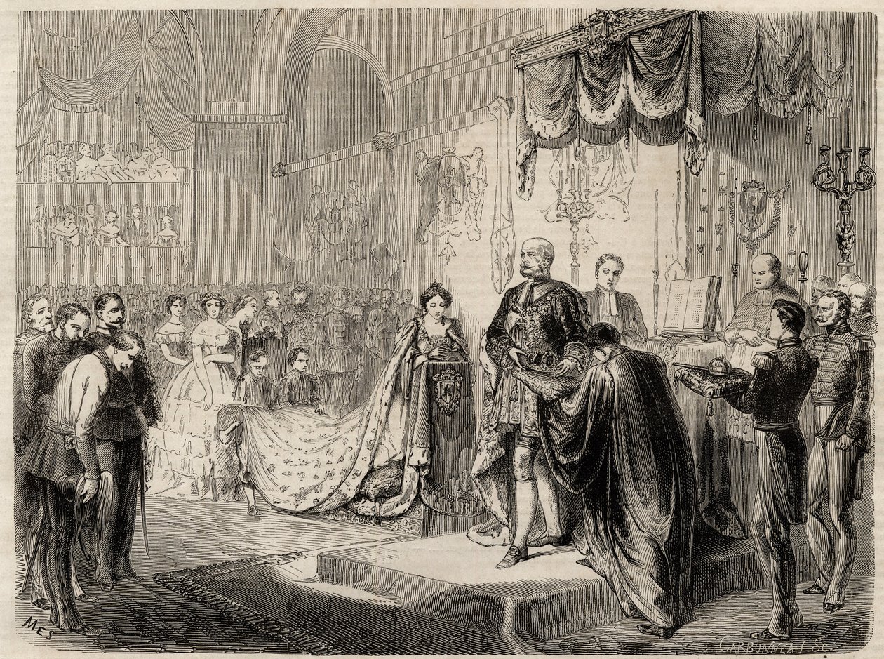 A Coroação do Rei Guilherme I em Koenigsberg em 1861 - A Coroação do Rei e Rainha da Prússia na Igreja do Castelo Konigsberg - Guilherme I da Prússia - 1861 de Unknown artist