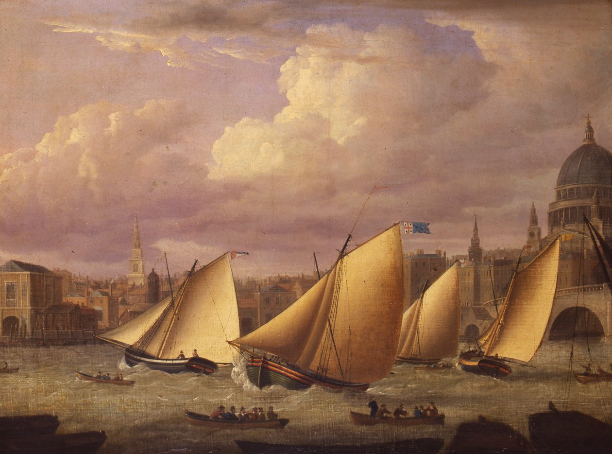 A frota de Cumberland correndo acima da ponte de Londres, 1782 de Unknown