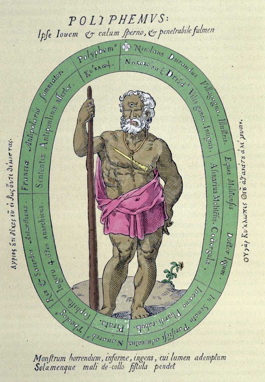 O Ciclope Polifemo (Polifemo), satyre contra Nicolas Durand de Villegagnon, militar e explorador francês (1510-1571) de Unknown artist