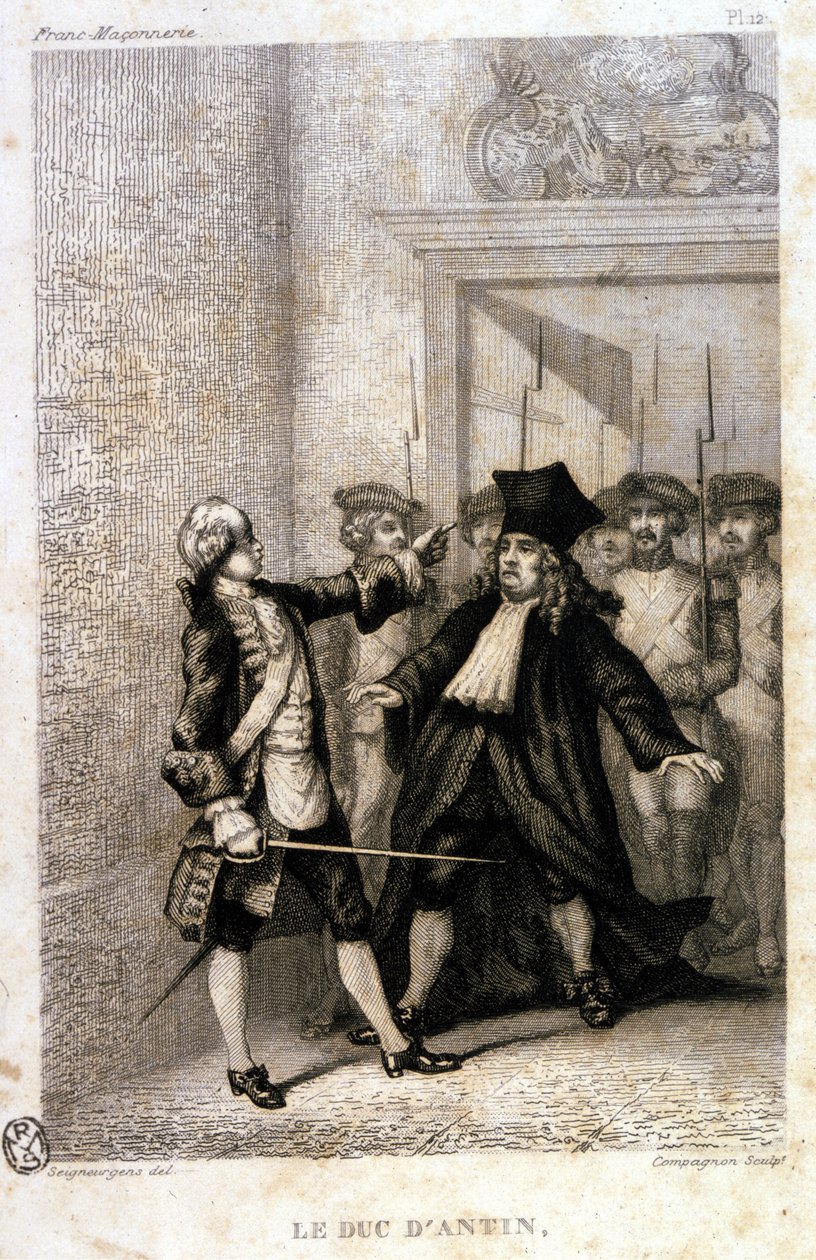 O Duque de Antin (Louis Antoine de Pardaillan de Gondrin, Marquês, então Duque de Antin) (1665 a 1736) na Grande Loja Maçônica Provincial. de Unknown artist