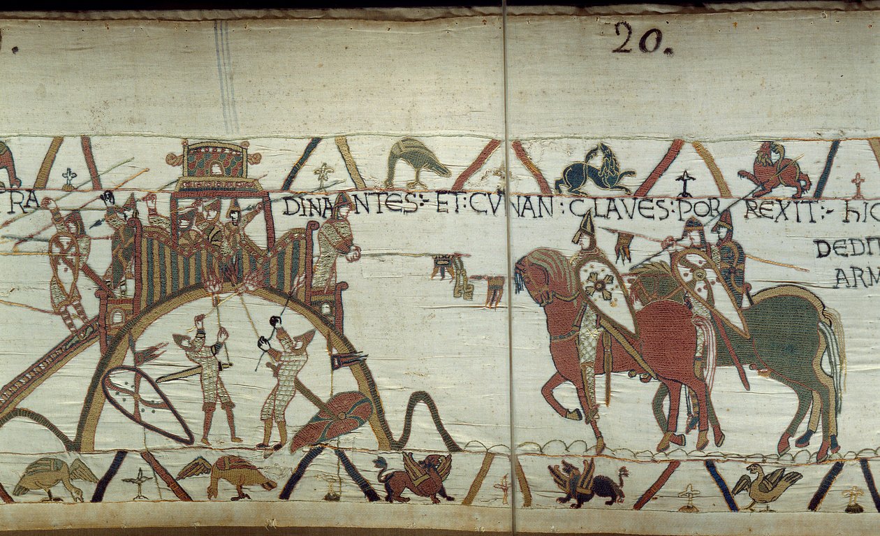 O Duque da Bretanha entrega ao Duque da Normandia as chaves da cidade no final de uma lança. de Unknown artist