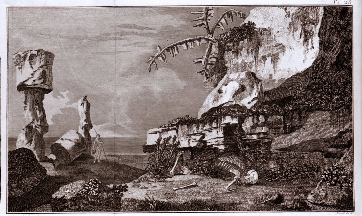 A Ilha de Páscoa (Rapa Nui) na Polinésia após o "Viaggi del Capitano Cook", gravura do século XIX. de Unknown artist