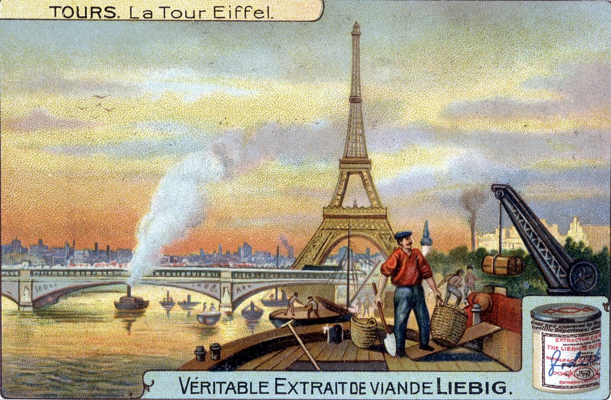 A Torre Eiffel vista do Sena, em Paris, à noite. de Unknown artist