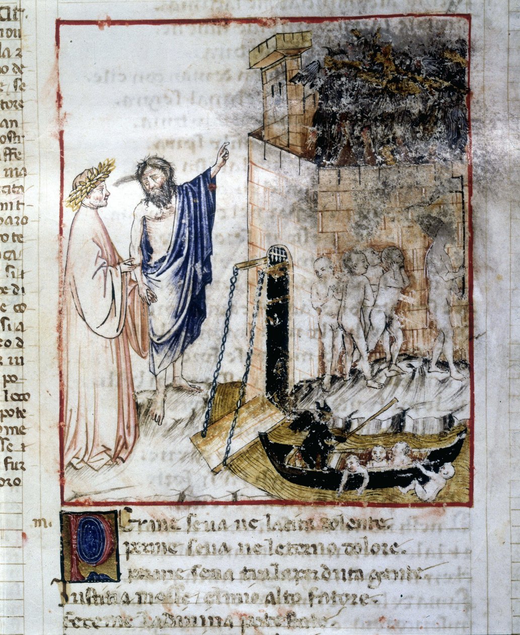 A Entrada do Submundo - em "A Divina Comédia" de Dante Alighieri, miniatura de um manuscrito do século XIV, Biblico. Município de Rimini. de Unknown artist