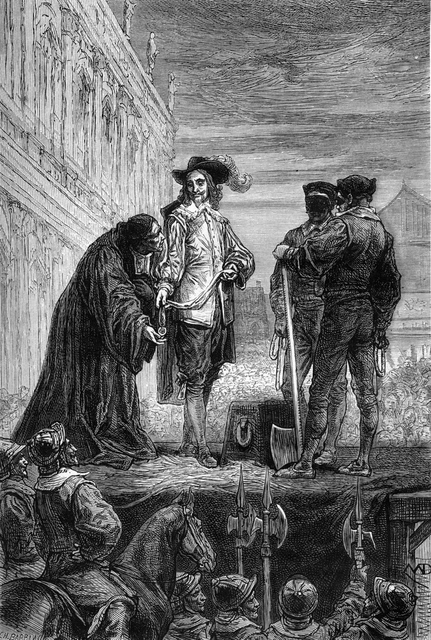A Execução do Rei Carlos o Primeiro - Execução do Rei Carlos I Stuart da Inglaterra (1600-1649) um Whitehall - O rei dá o seu colar à eveque dizendo "Lembra-te" - gravando em "The History of England, from the Most Retarse Times" por de Unknown artist