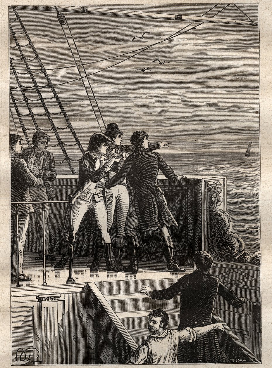 A Expedição às Terras do Sul (1800-1803) por Nicolas Baudin (1754-1803): marinheiros da New Holland (Austrália) relatam um véu no horizonte - ilustração retirada de "Os Grandes Marinheiros do Século 18". de Unknown artist