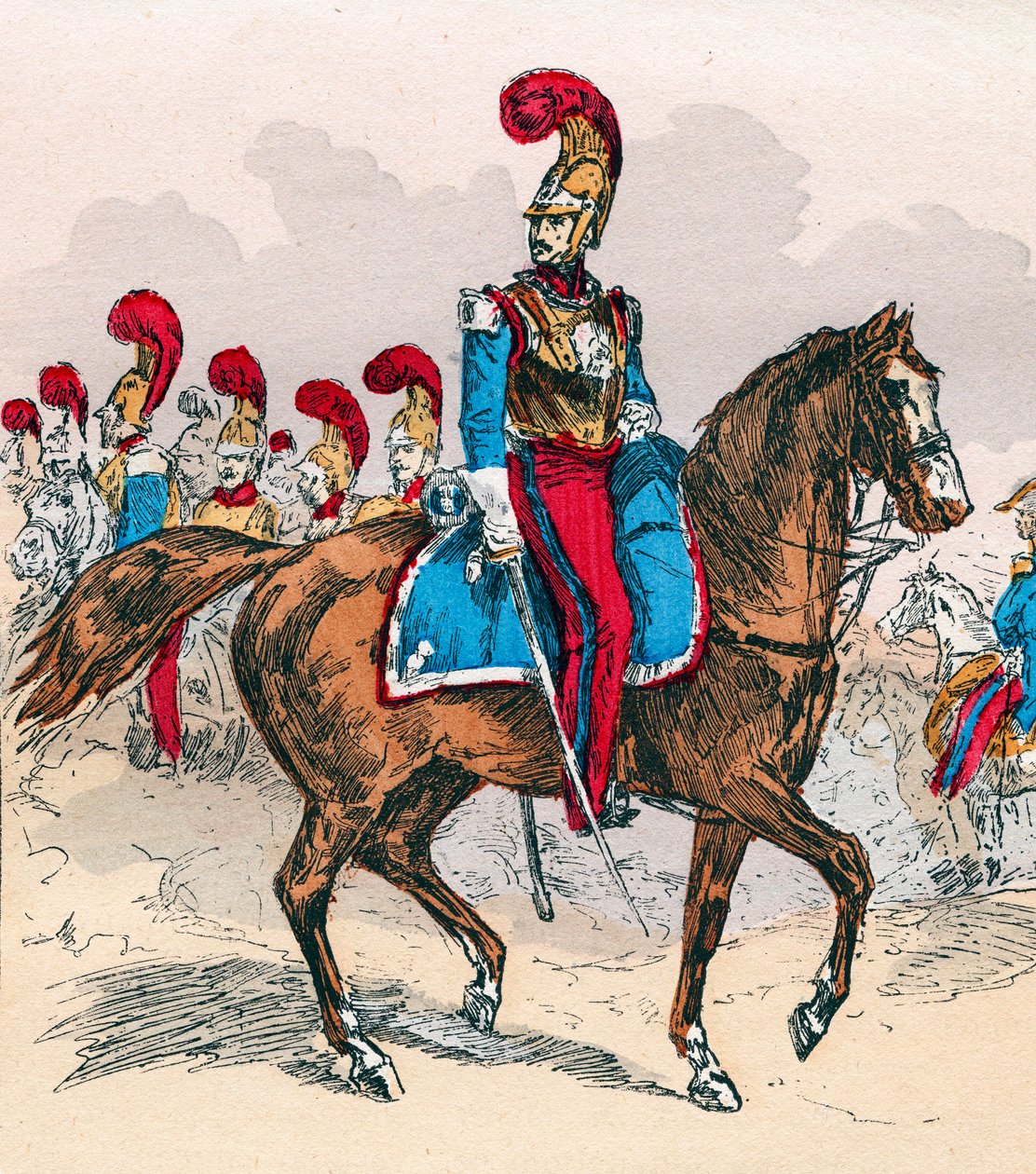 A Armee francesa sob o reinado de Louis Philippe de 1830 a 1848 - Carabineiros franceses - Gravura de 1882 no "Histoire de dix ans: 1830-1840" Louis-Blanc (1811-1882) de Unknown artist
