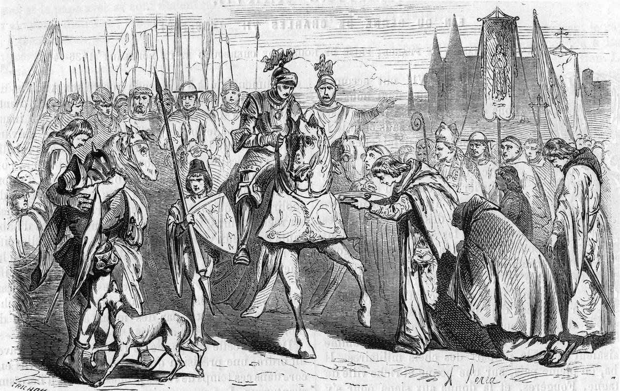 Os franceses foram para Bordeaux em 23 de junho de 1451 sob Charles VII, o fim da reconquista contra os ingleses. Gravura do século XIX. de Unknown artist