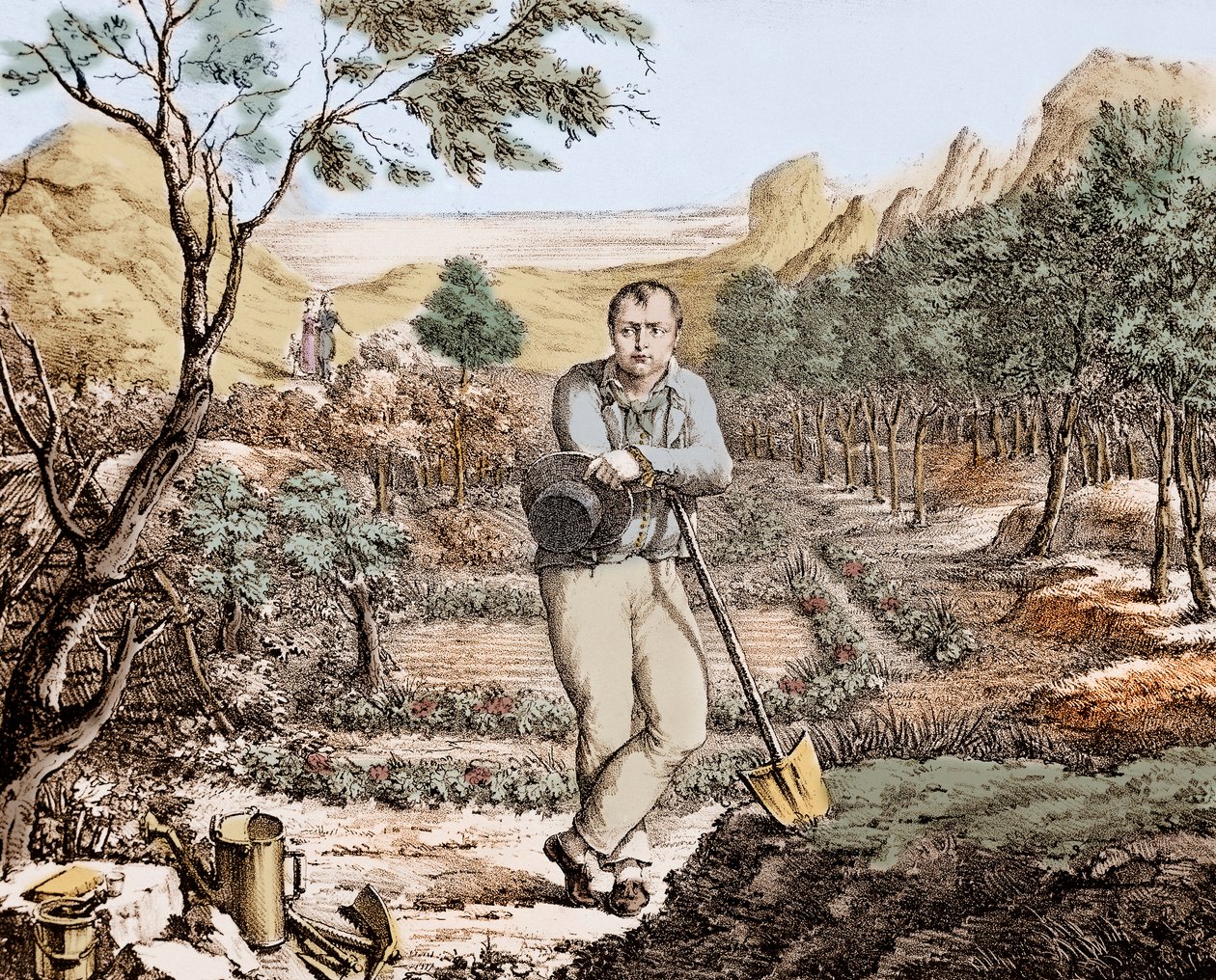 O Jardineiro de Santa Helena - Napoleão em exílio em Santa Helena, gravura de Unknown artist