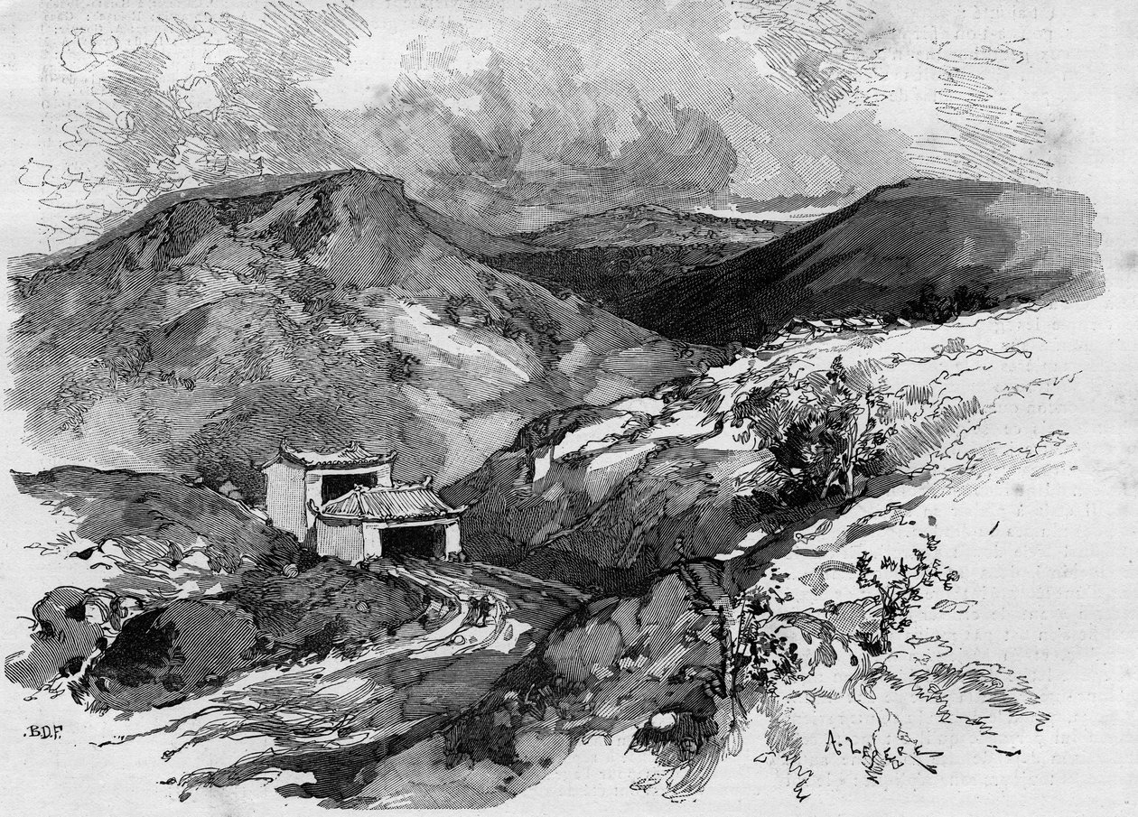 A Porta da China na fronteira de Tonkin. Gravura em "The Illustrous World" 1885. de Unknown artist