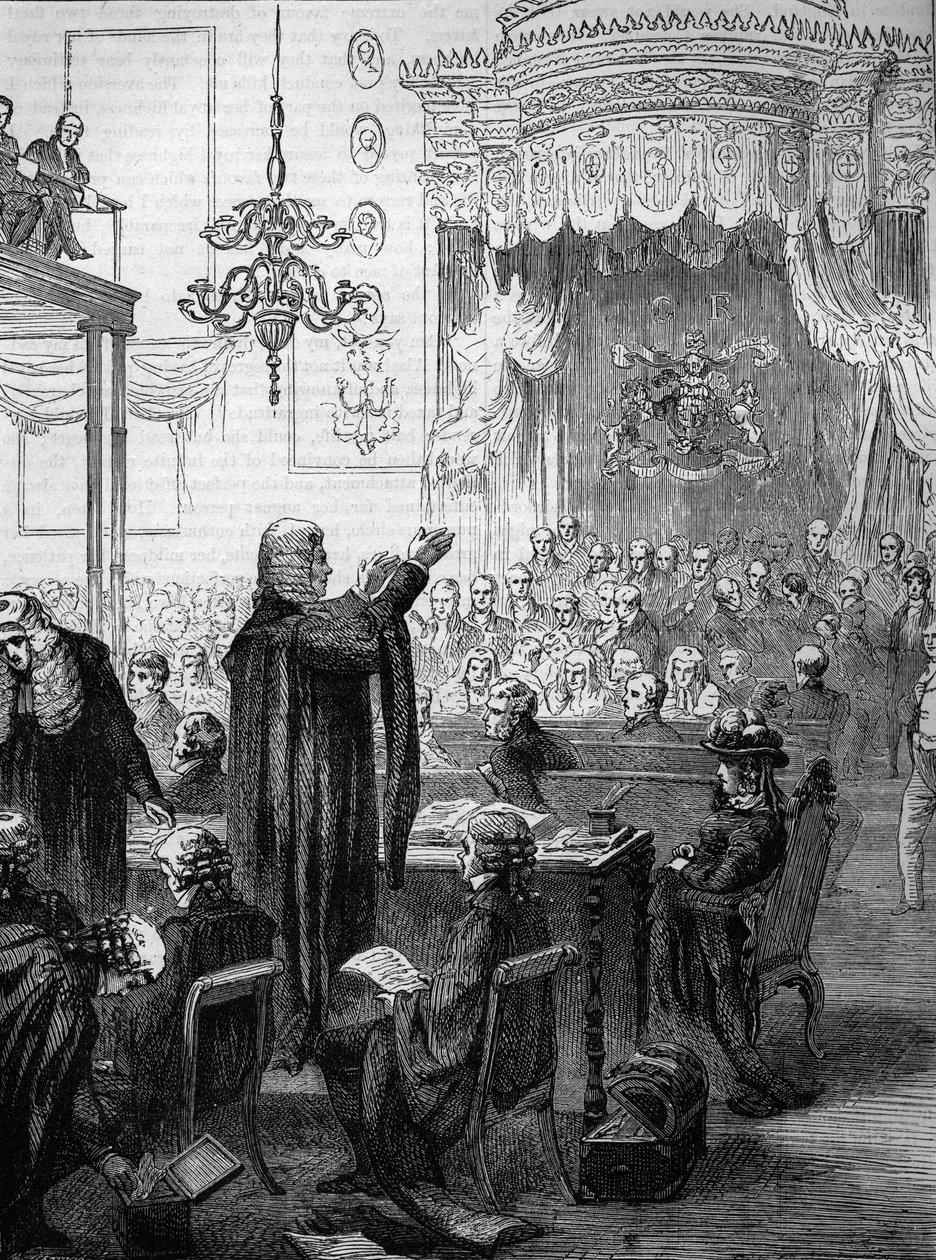 A Câmara dos Lordes durante o julgamento da Rainha Caroline em 1820 - Discurso de MR Brougham para a defesa - Caroline of Brunswick-Wolgenbuttel (Brunswick Wolgenbuttel) (1768-1821), consorte de George IV da Grã-Bretanha e Irlanda de Unknown artist