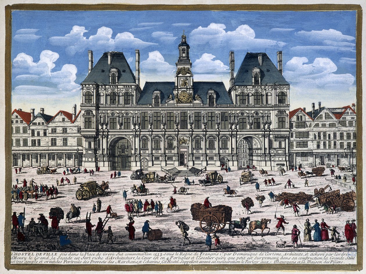 O Hôtel de Ville de Paris e a sua praça no século XVI - gravura de Unknown artist