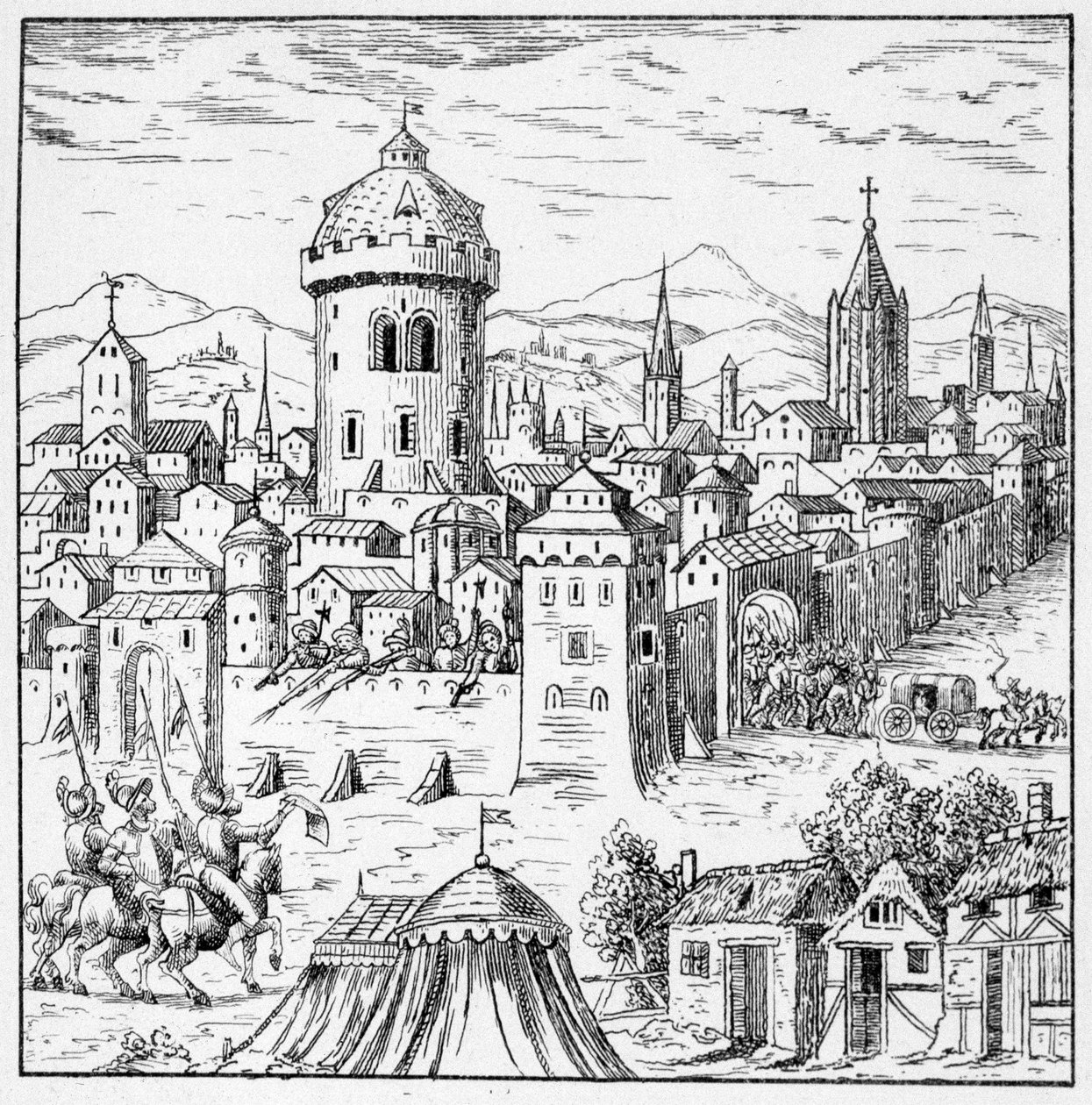 Os Huguenotes de Amboise onde estava o Rei Francisco II (Conjugação de Amboise) - em "Colecção de 39 figuras representando as calamidades da França de 1562 a 1586"; Louis Perrin imprimerie de Unknown artist