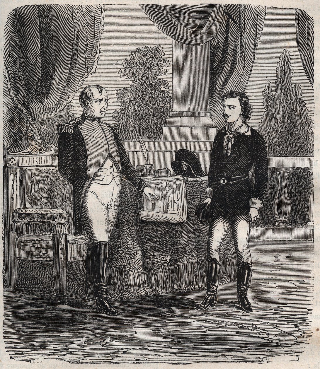 O Interrogatório de Friedrich Stabs após sua falhada tentativa de assassinato de Napoleão I - Friedrich (Frederic) Staps interroga Napoleão, um jovem alemão que tentou assassinar Napoleão em 12 de outubro de Unknown artist