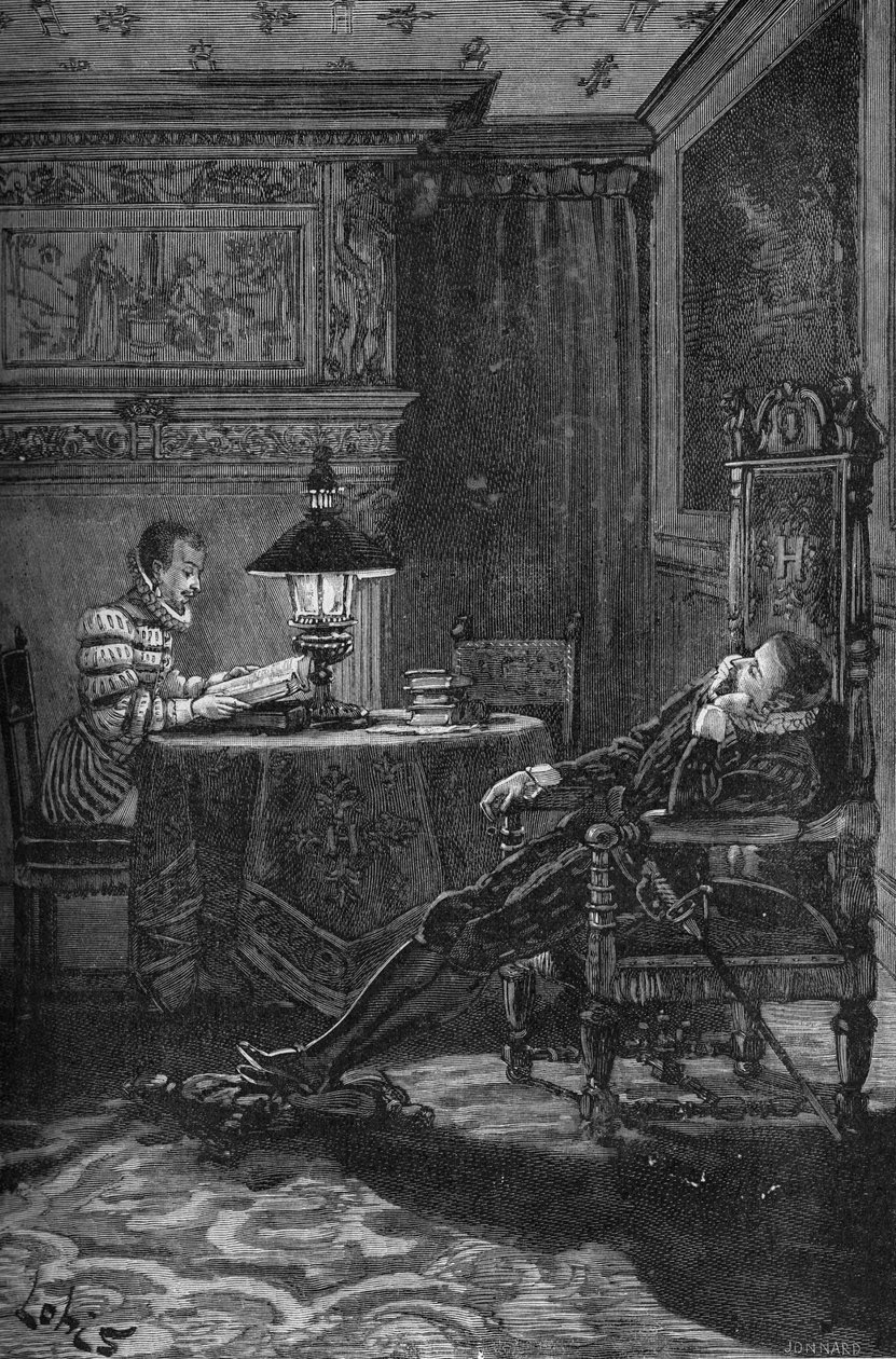 O Rei da França Henrique III (1551-1589) sendo lido. Gravura do século XIX. Em "Histoire de France" de Jules Michelet de Unknown artist