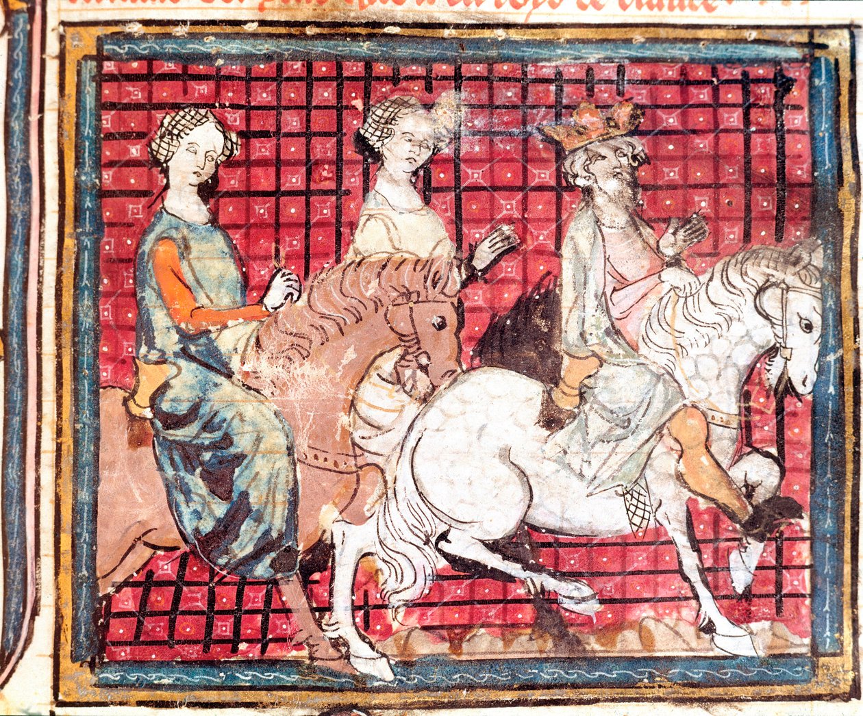 O Rei dos Francos Chilperic I (543-597) e Fredegonde um cavalo Miniatura de "Grandes Crônicas da França" 1375-1379 Biblioteca Municipal, Castres de Unknown artist