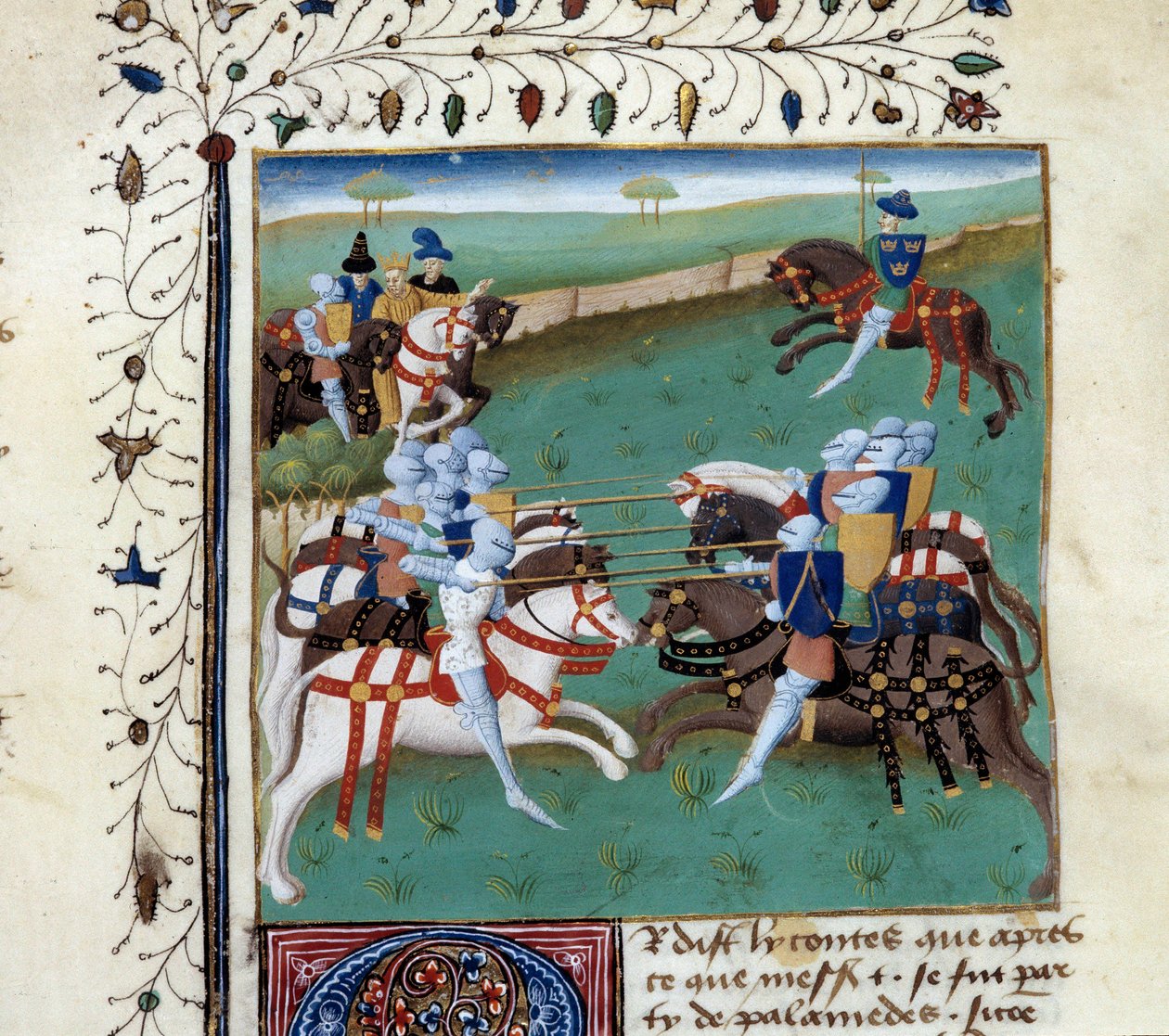 Os Cavaleiros da Mesa Redonda participando de um torneio cavalheiresco. Miniatura do manuscrito "O romance de Tristão", do Mestre Charles do Maine. de Unknown artist