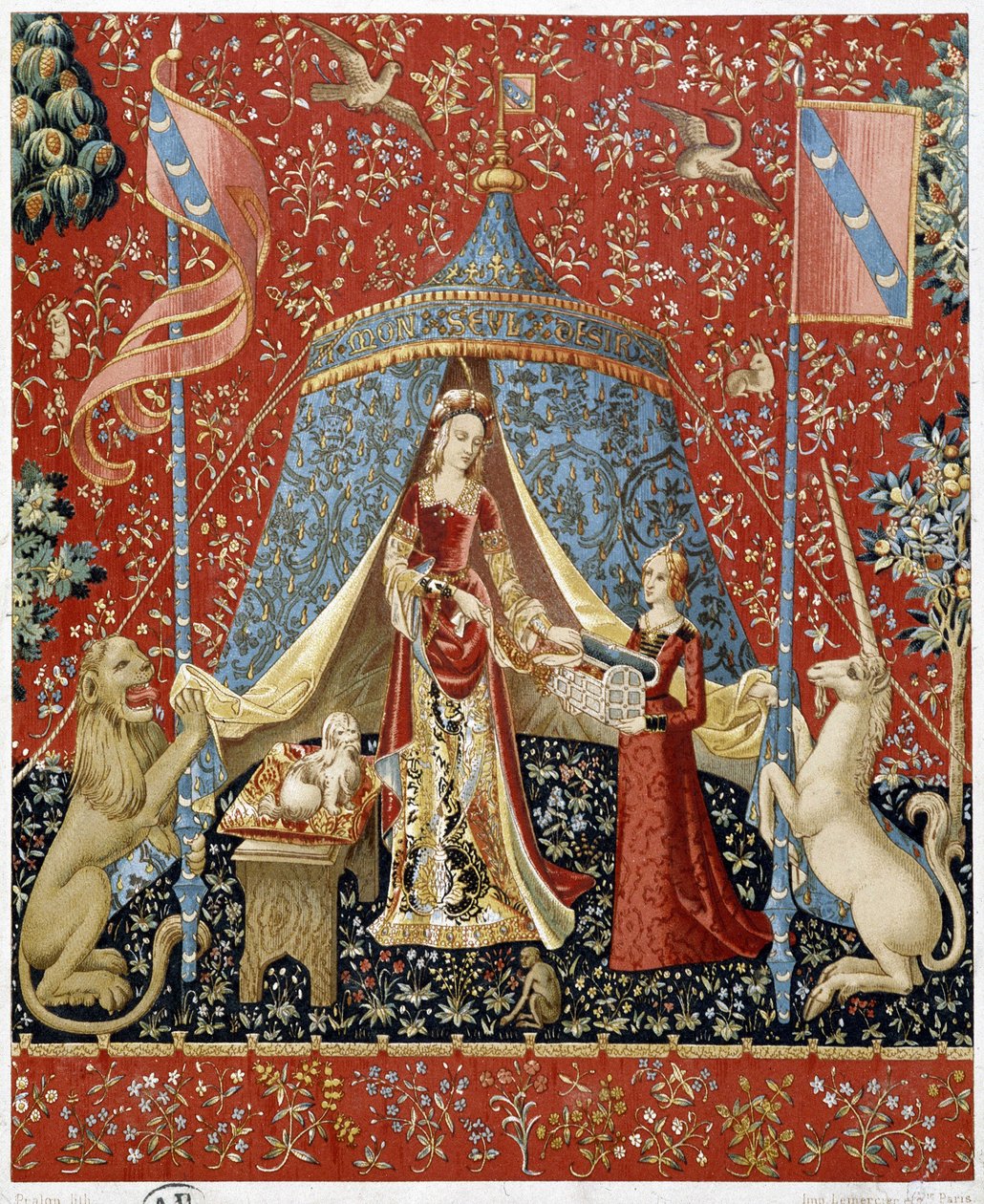A Senhora com o Unicórnio. Reprodução de uma tapeçaria datada de 1500 - facsimile de Unknown artist