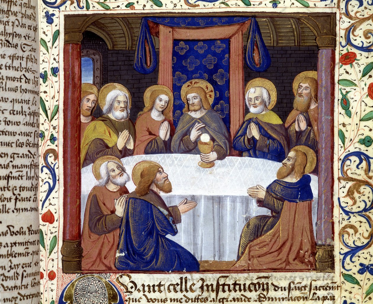 A Última Ceia. (Cristo rodeado pelos seus apóstolos) - Iluminação da Idade Média, sd. de Unknown artist