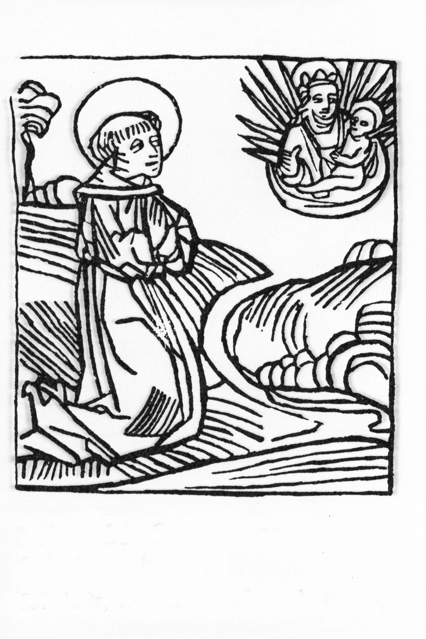 A Vida de São Bernardo de Menthon (923 - 1008). Gravura de "Leben der Heiligen - sommerteil" (O livro do santo) de Jacobus (Tiago) de Voragine (1228-1298). Lubeck 1488. de Unknown artist