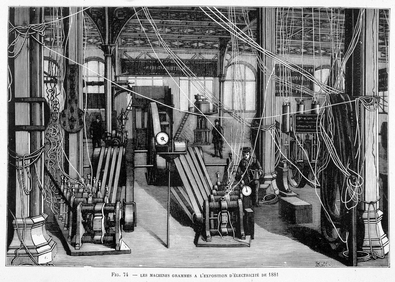 A Avó Máquina na Exposição de Electricidade de 1881 - em "The New Conquests of Science", de Louis Figuier. de Unknown artist