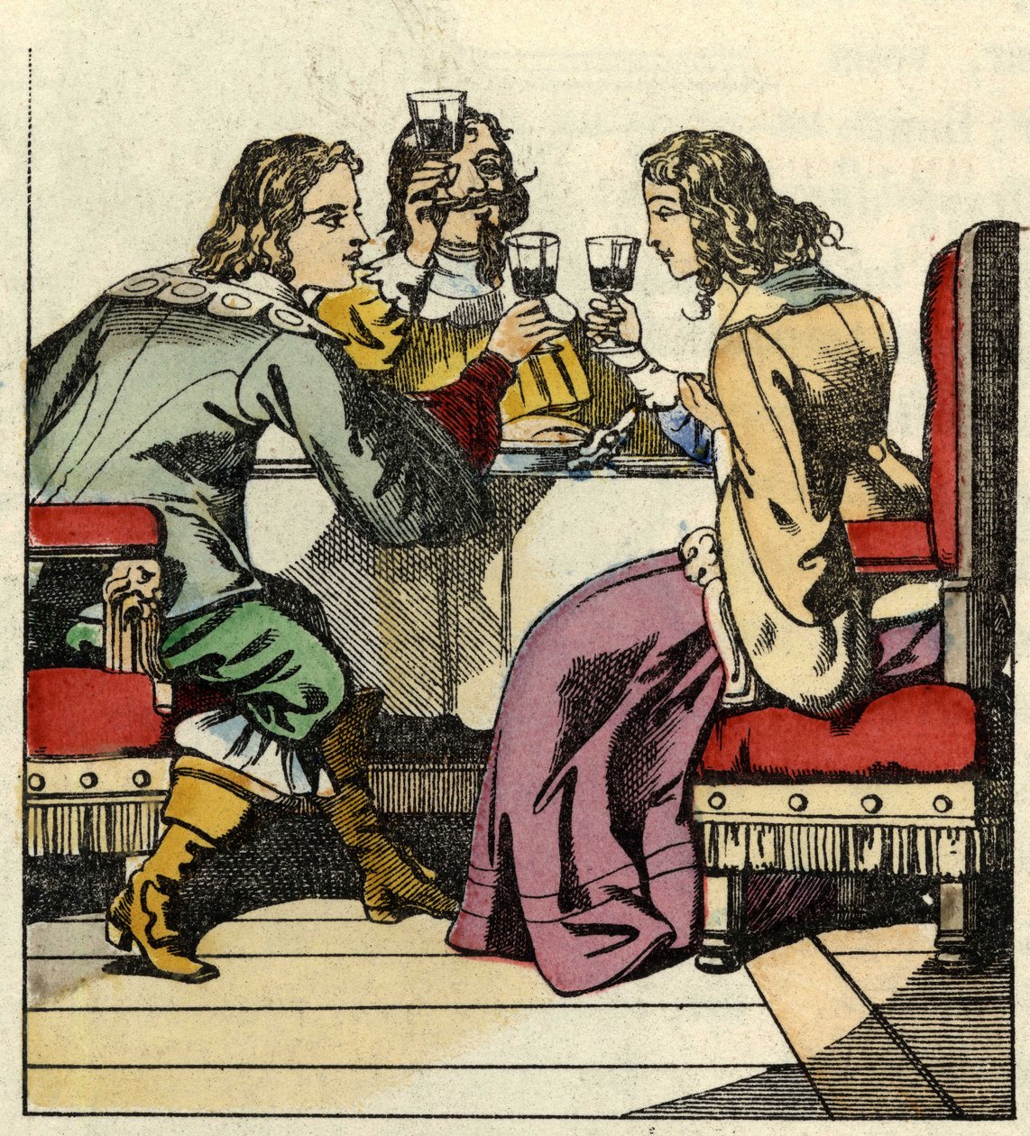 O Marquês de Carabas convida a princesa e o rei a comer no castelo. Ilustração do conto "O Botte do gato", de Charles Perrault de Unknown artist
