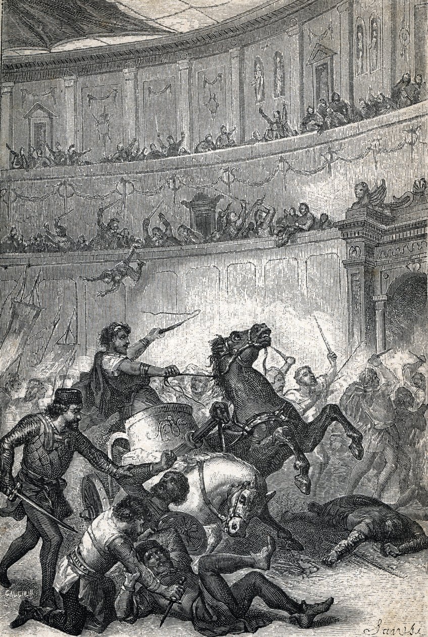 O Massacre de Tessalônica em 390. Gravura de 1884 de Unknown artist