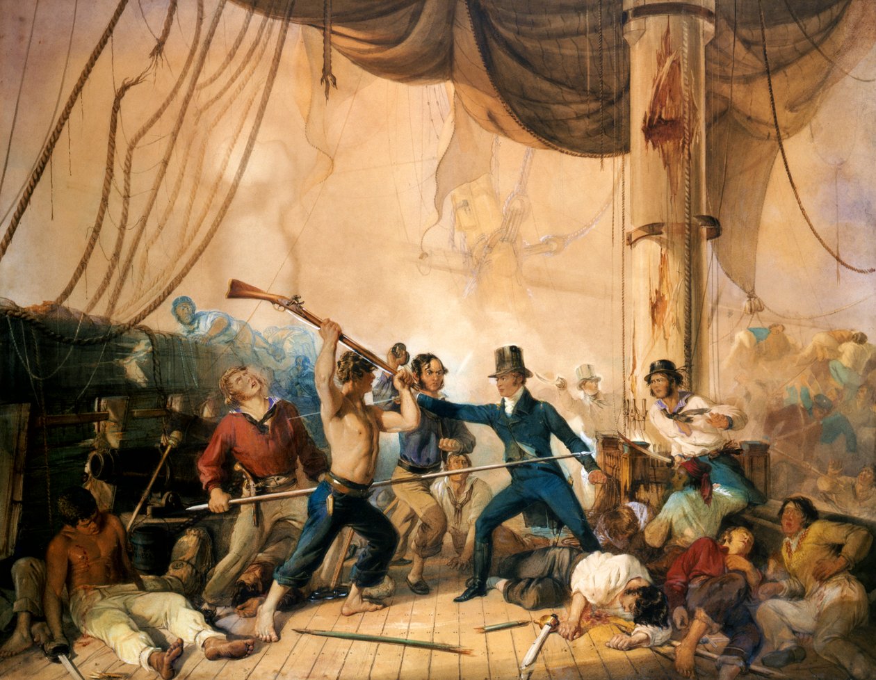 O corpo a corpo no convés do Chesapeake, 1813 de Unknown