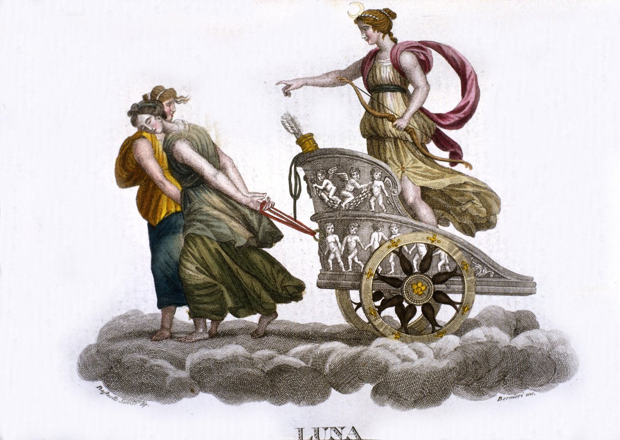 A Lua. Gravura do século XIX. de Unknown artist