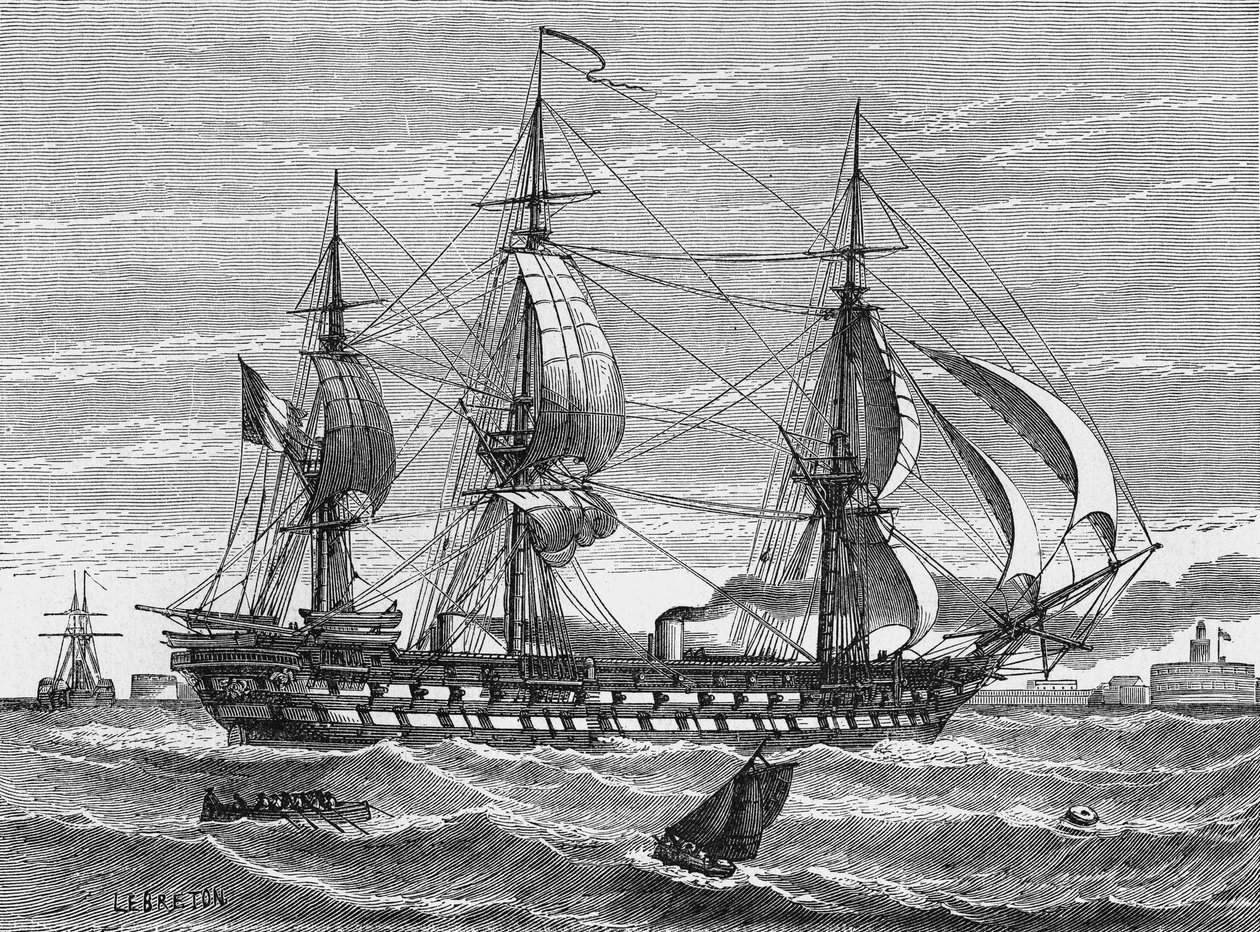 O "Napoleão", um navio misto (veleiro hélice) construído por Dupuy de Lome e Mon, lançado em Le Havre em 1849. In" Album de la Science", Éditions Jouvet de Unknown artist