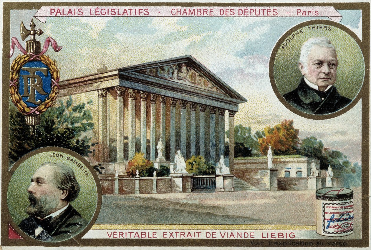 A Assembleia Nacional e Retratos de Gambetta e Thiers - chromo. Liébig, deb. Século XX de Unknown artist