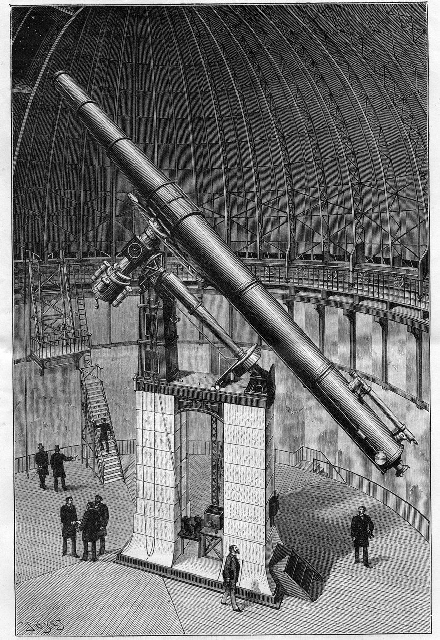 O Observatório de Nice - o grande equatorial do Observatório - gravura em "Natureza" de 1892. de Unknown artist