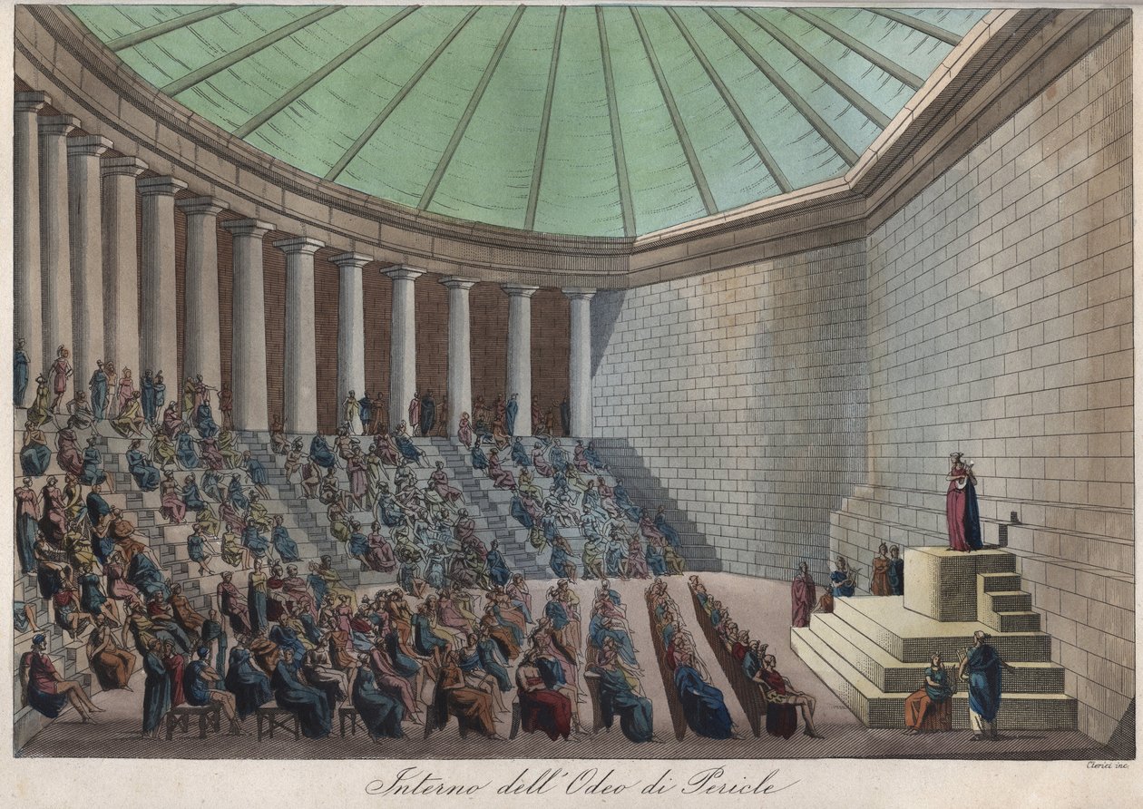 A Odeon of Athens ou Odeon of Pericles em Atenas - gravura de "Uses and Customs of All the Peoples of the Universe". Ou História do governo, leis, milícias, religião de todas as nações desde os tempos mais remotos até aos dias de hoje" 1 de Unknown artist