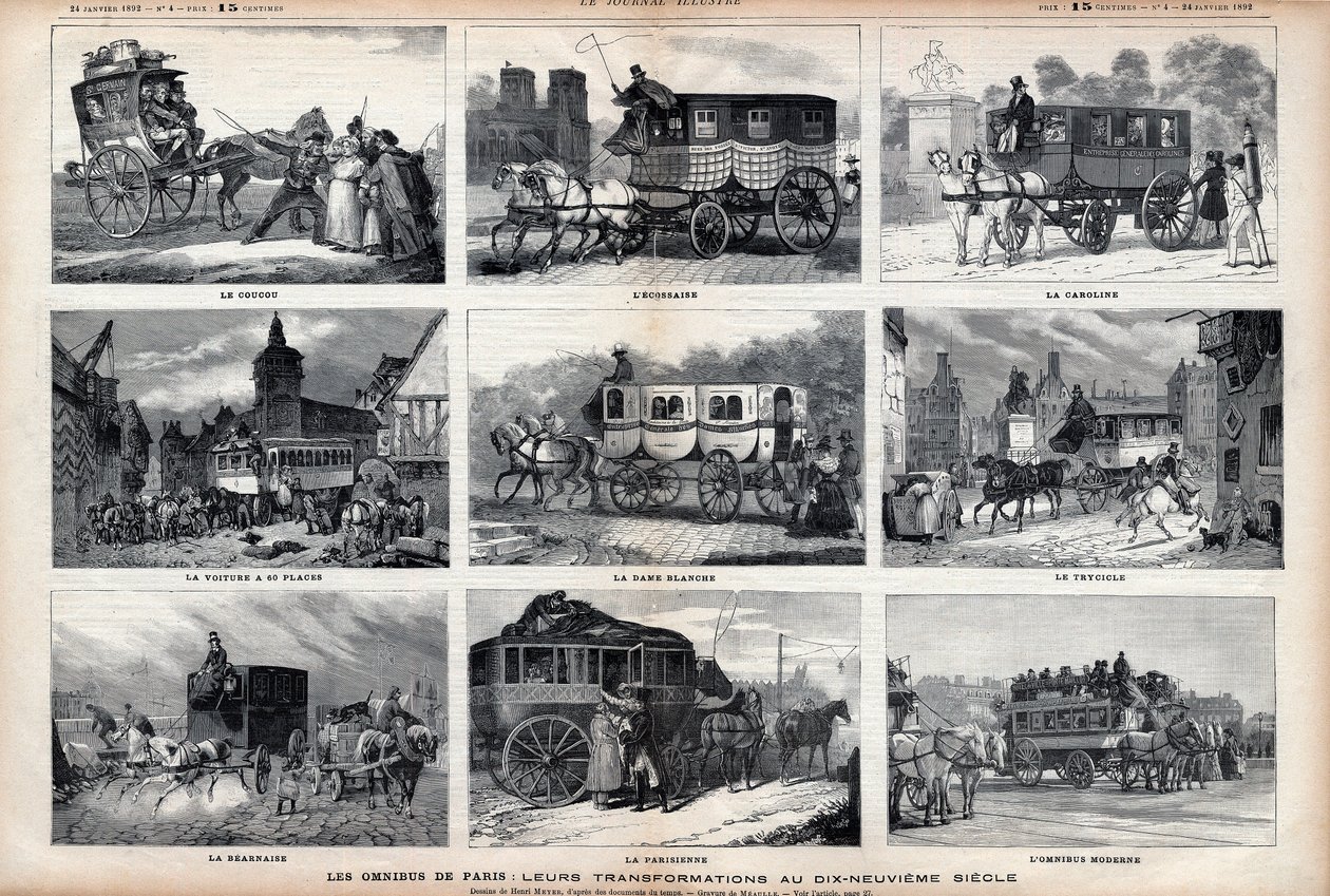 O Omnibus de Paris: as suas transformações no século XIX: o cuco - o escocês - a Carolina - o carro tem 60 lugares - a senhora branca - o trycicle - o Bearnaise - o parisiense - o omnibus moderno de Unknown artist