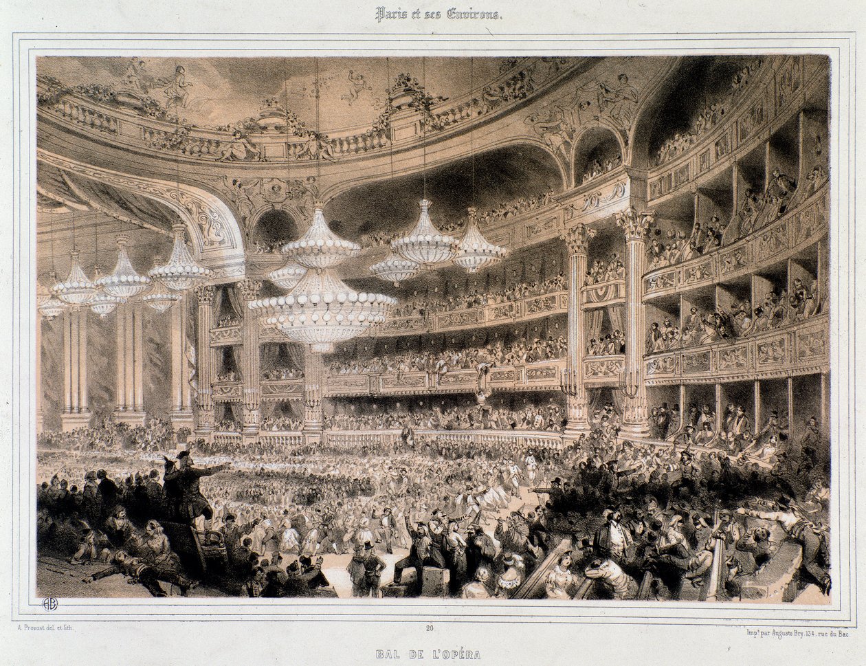 O Baile de Ópera em Paris. Gravura da Coleção Privada do século XIX de Unknown artist