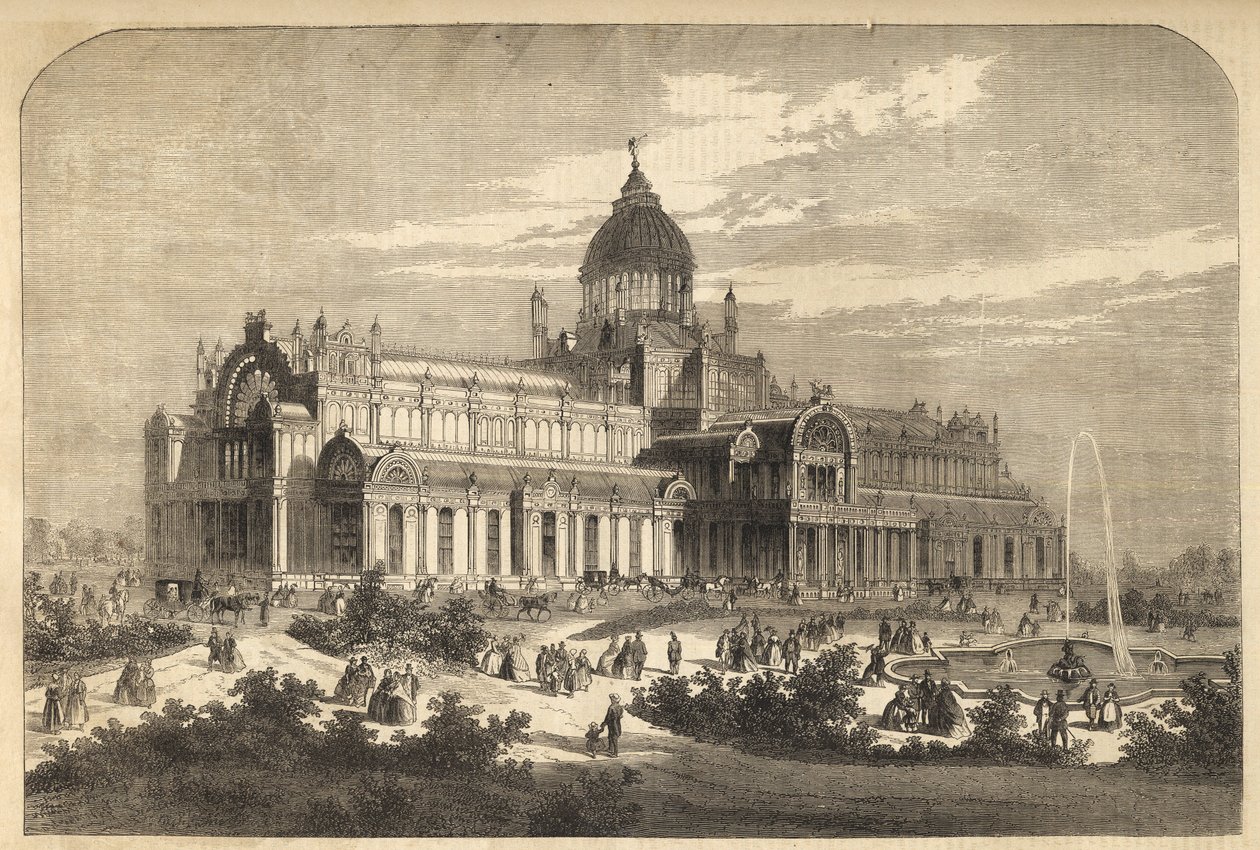 O Palácio da Indústria em Amesterdão em 1864 (destruído por um incêndio em 1929) - Holanda, Amesterdão. O Palácio da Indústria de Unknown artist
