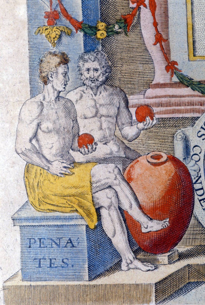 Os Penates. (deuses domésticos que protegem a cidade ou o lar). de Unknown artist