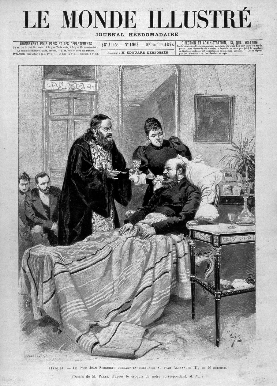 O Papa dando comunhão ao czar Alexandre III. "O Mundo Ilustrado". 10/11/1894. de Unknown artist