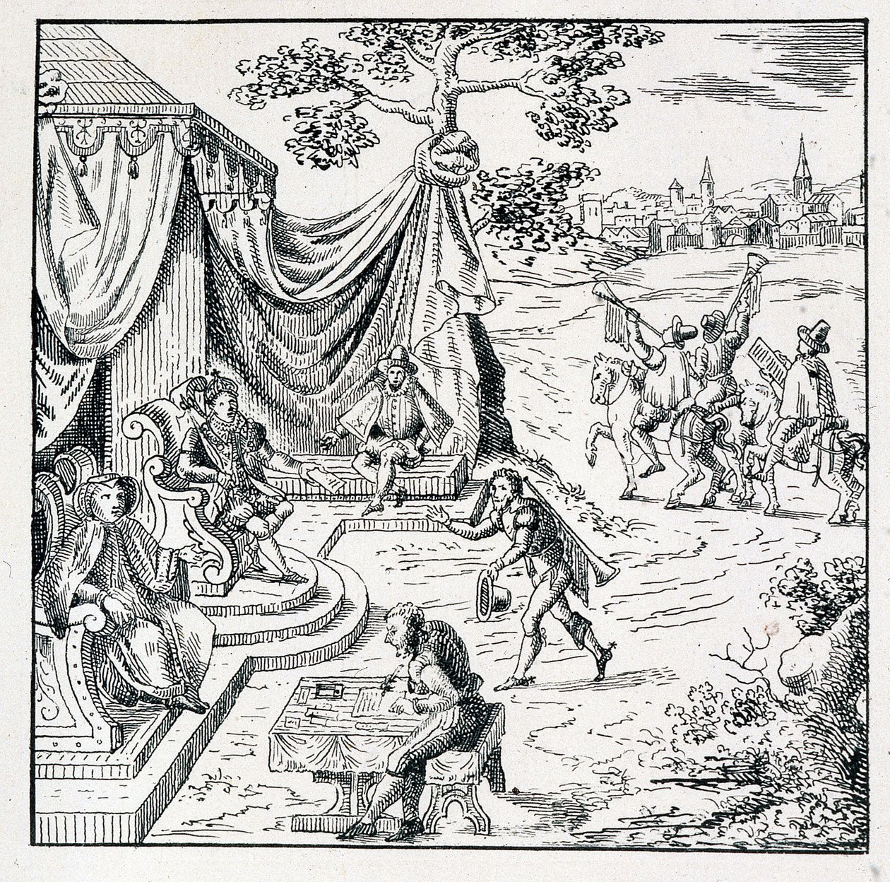 O Príncipe de Condé obteve de Carlos IX (1550-1574) uma edição pela qual permitiu que os calvinistas exercessem sua religião no reino (Paz de São Germoin assinou 08/08/1570) - em "Coleção de 39 figuras representando as calamidades da França de de Unknown artist