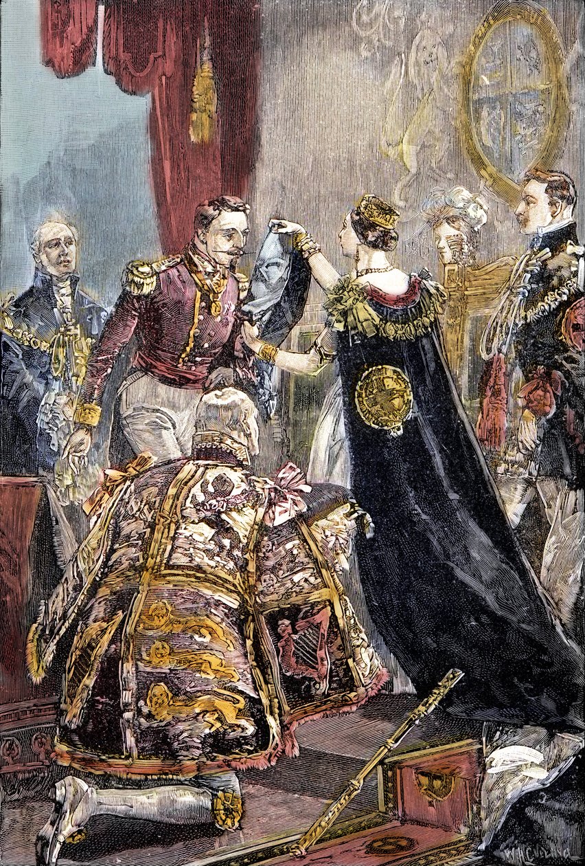 A Rainha Vitória investindo o Imperador dos Franceses com a Ordem da Jarreteira no Castelo de Windsor de Unknown artist